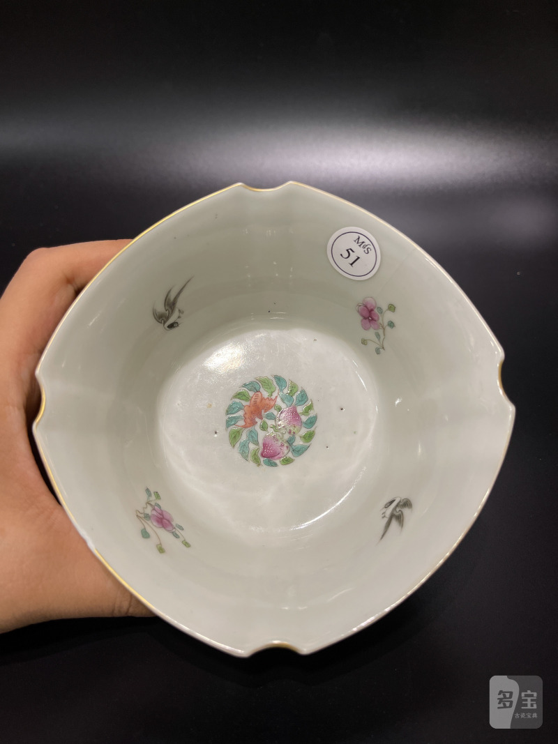 清道光 粉彩爱莲图四方碗 - 图7